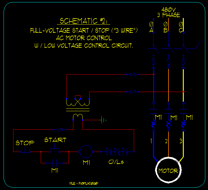 schematic diagram of a simple start stop motor control circuit
