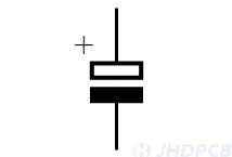 typically electrolytic Capacitor PCB Symbol or tantalum